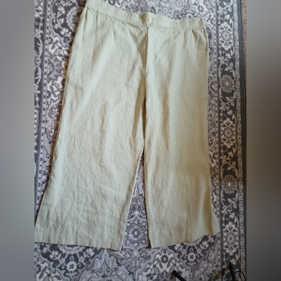 D & CO  Naturals Flax Linen Wide Leg Crop Pants Womens XL Petite Sage Green - Picture 2 of 10
